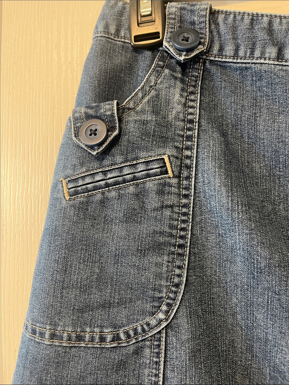 Cherokee Blue Denim A-Line Skirt with Pocket Buttons - Picture 5 of 7